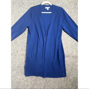 Christopher & Banks Cardigan Sweater Women's Large Blue Ribbed Hem Open Front